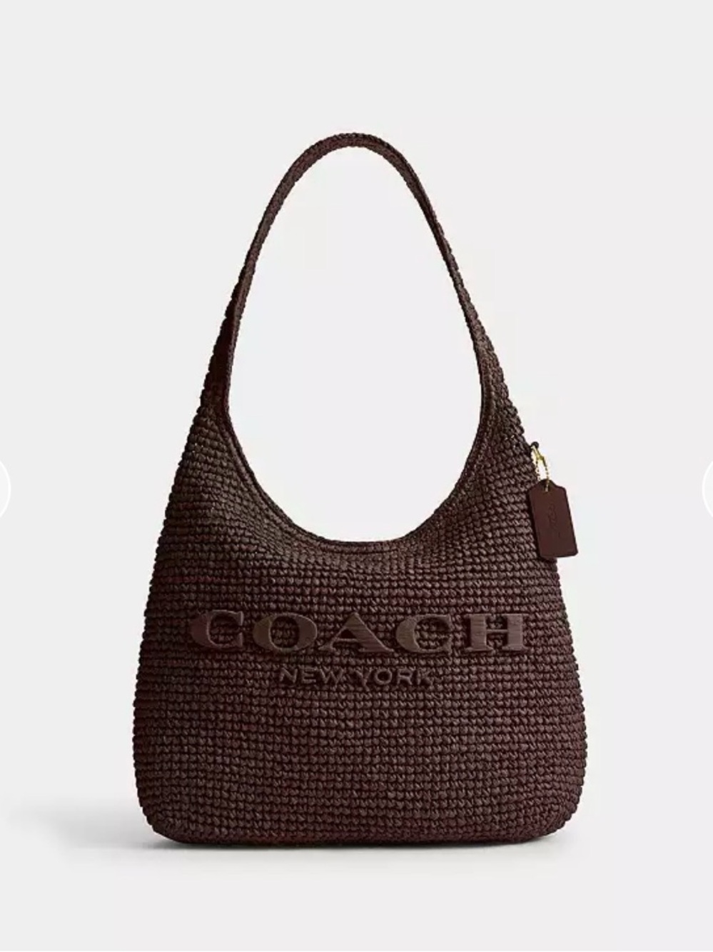 NWTšCoach Brooklyn Shoulder Bag 34 Maple Dark Brown CDZ38 Straw Tote Woven Fall - Picture 6 of 8